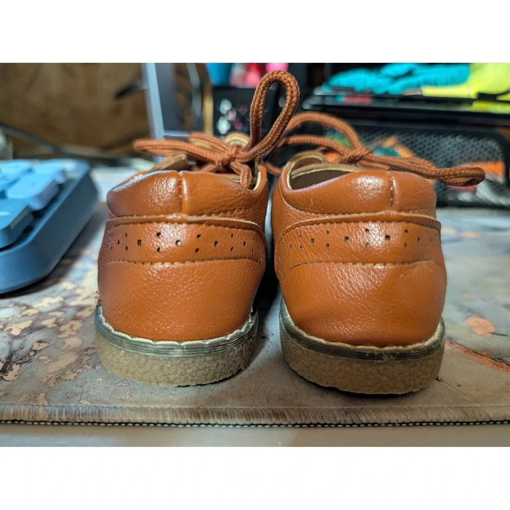 Kids Cognac Brown Wingtip Oxford Dress Shoes Brogue Lace Up Size 26 EU